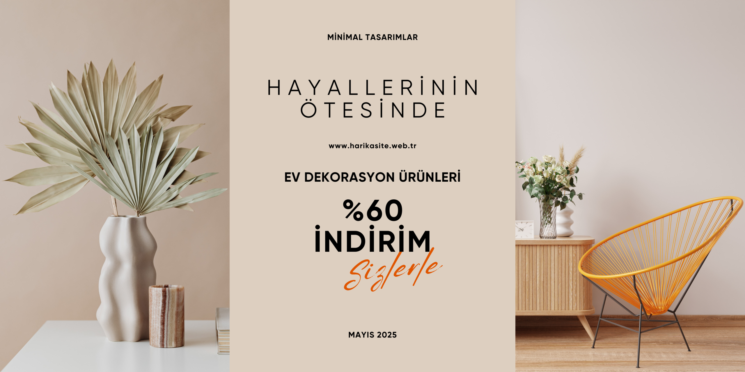 Sade Modern Minimalist Krem Turuncu Ev Dekorasyon Ürünlerinde İndirim Banner